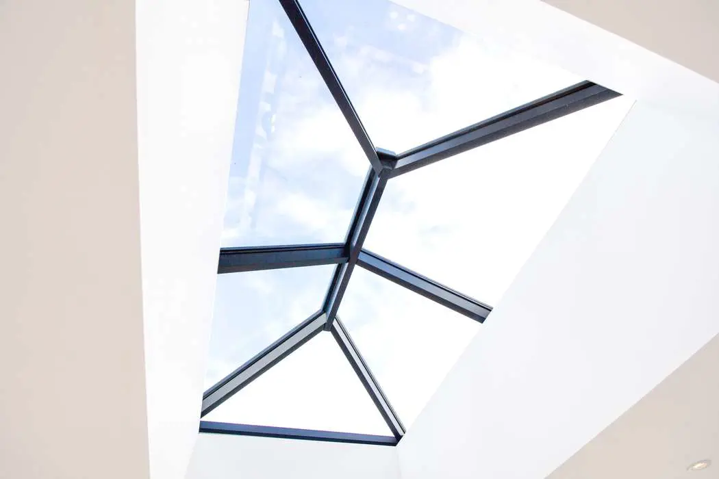 Internal shot of Aluminium roof lantern looking up at the sky, a great option for bringing more light into your space.