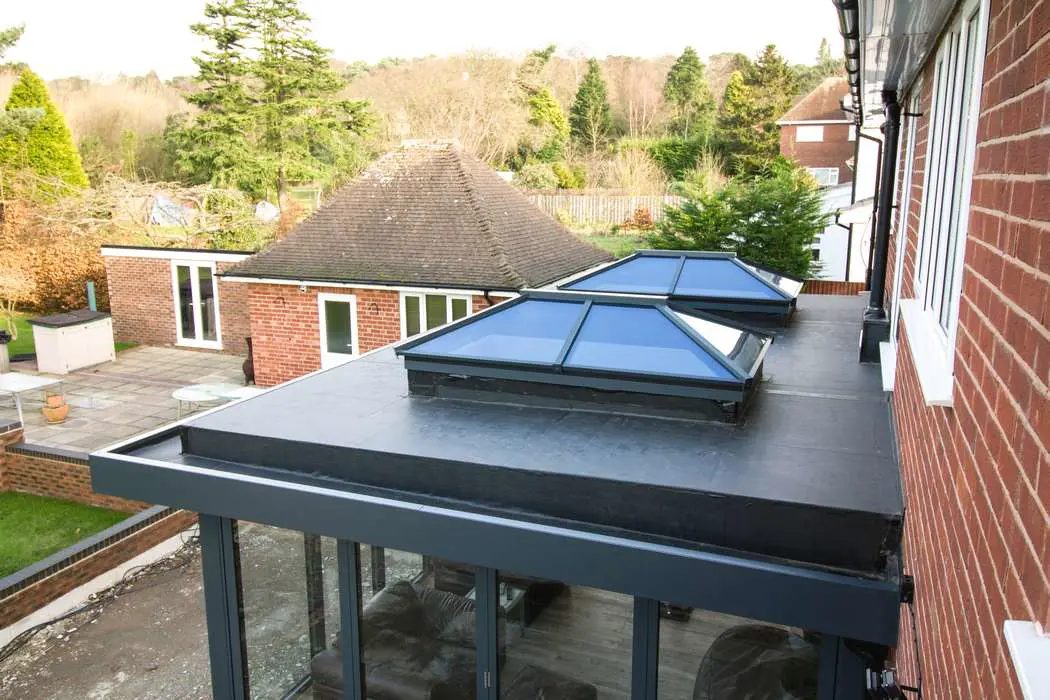 Dual aluminium roof lanterns viewed from above, a great architectural feature.