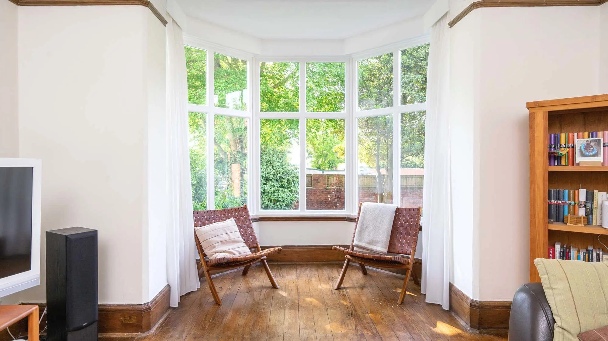 Large traditional timber bay window manufacture and installation, internal image.