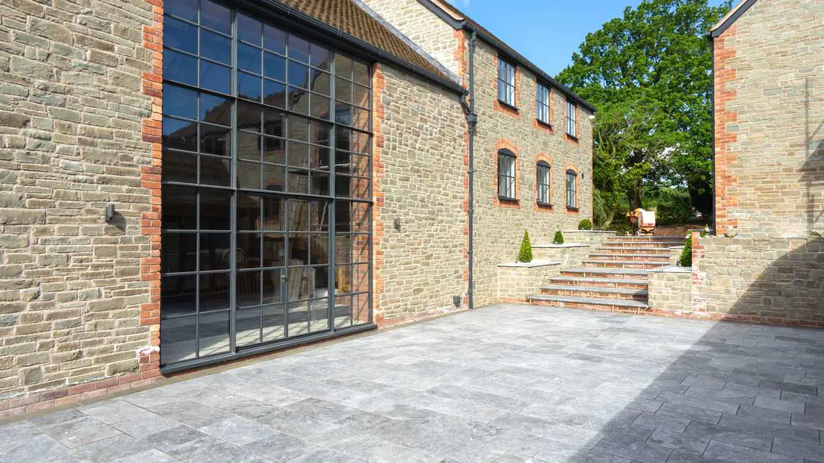 Abstract view of the newly renovated courtyard featuring a range of Crittall products.