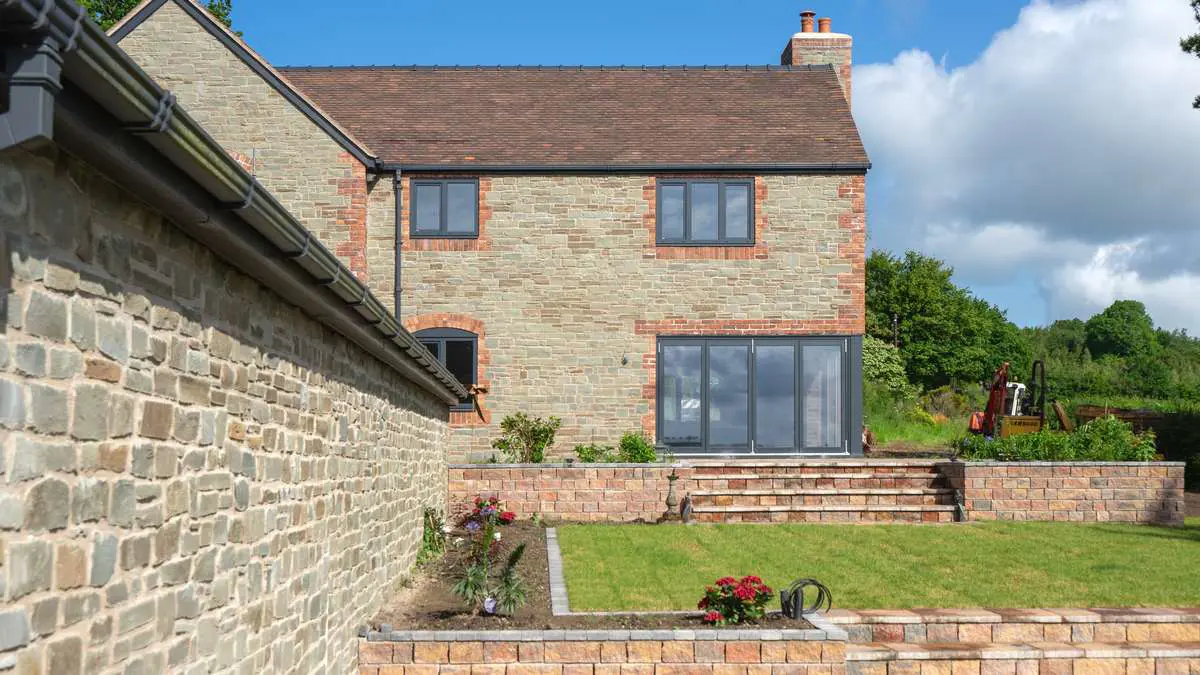 Straight on view of a farmhouse glazing installation in Anthracite grey.