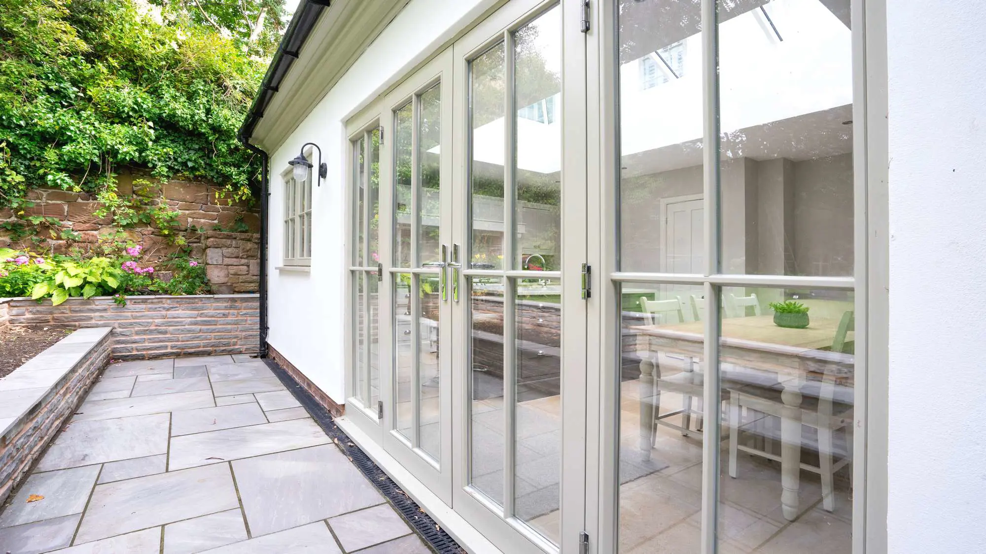 Close up of timber French door details.