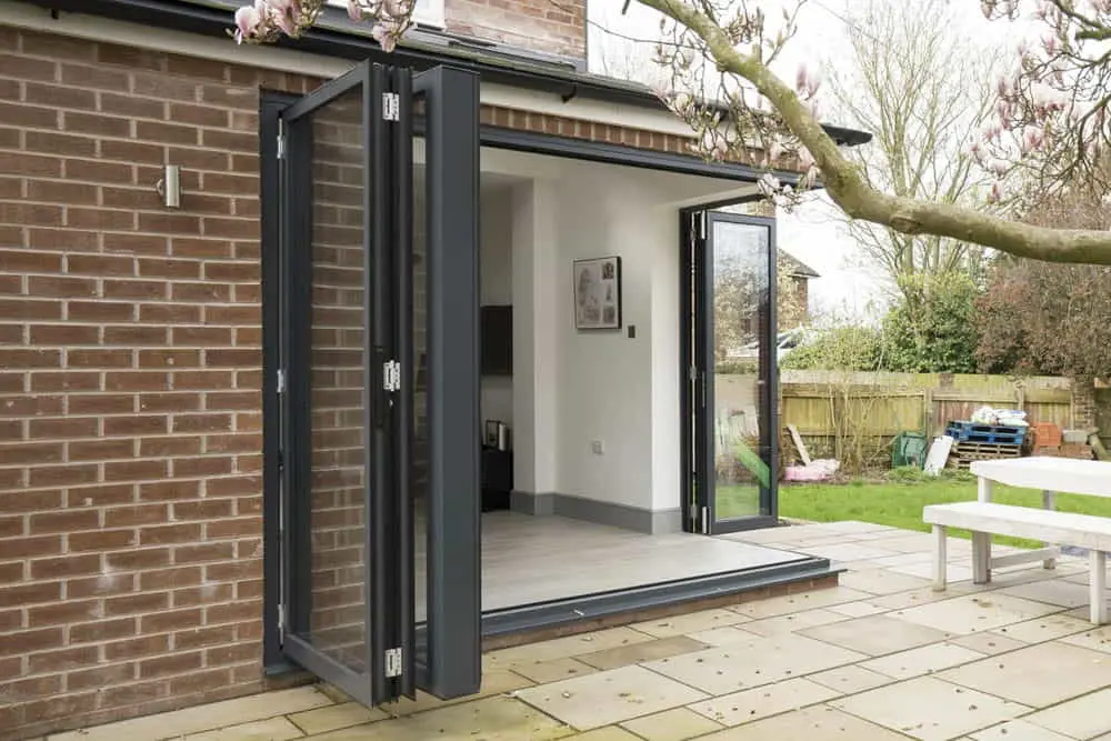 Bifolding doors with open corner.