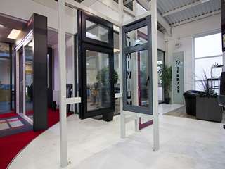 Some of the aluminium windows on display in our Heswall showroom.