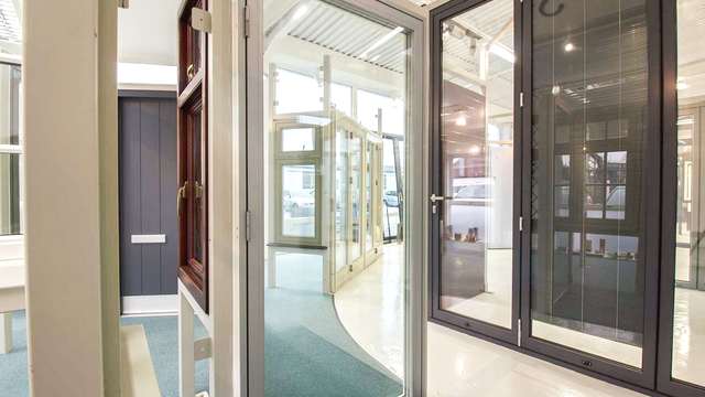 Rationel glass door on display in our Heswall showroom.